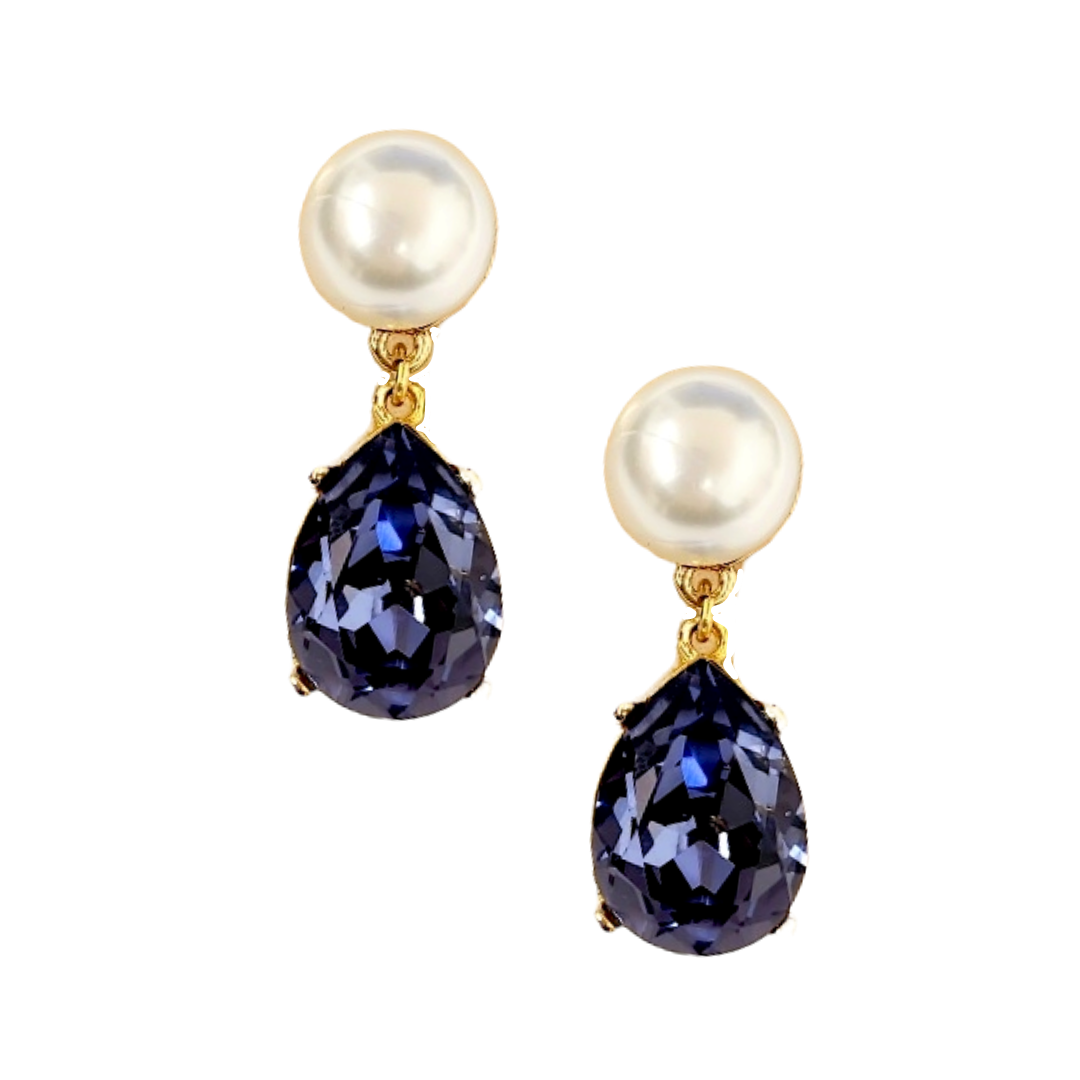 Pearl & Tanzanite Teardrop Pierced Earring