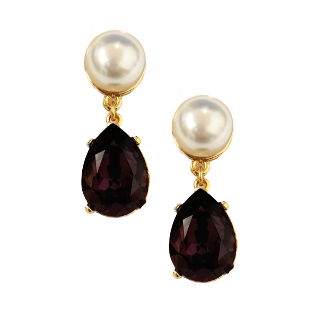 Pearl & Amethyst Teardrop Pierced Earring