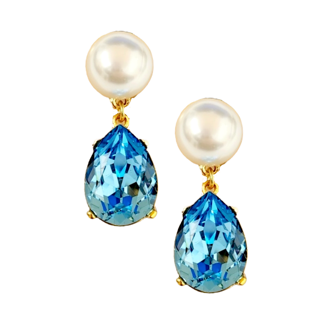 Pearl & Aqua Teardrop Pierced Earring