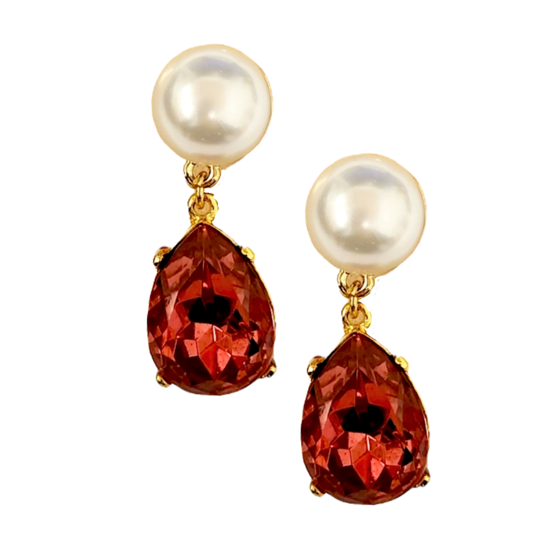 Pearl & Rose Stone Teardrop Pierced Earring