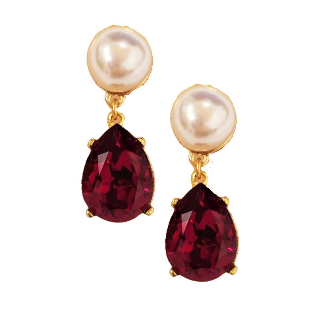 Pearl & Ruby Teardrop Pierced Earring