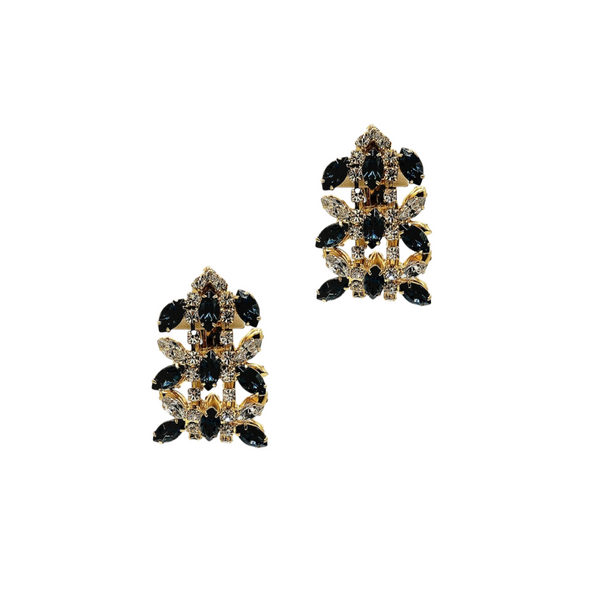 Gold and Crystal with Oval Sapphire Stones Clip Earring