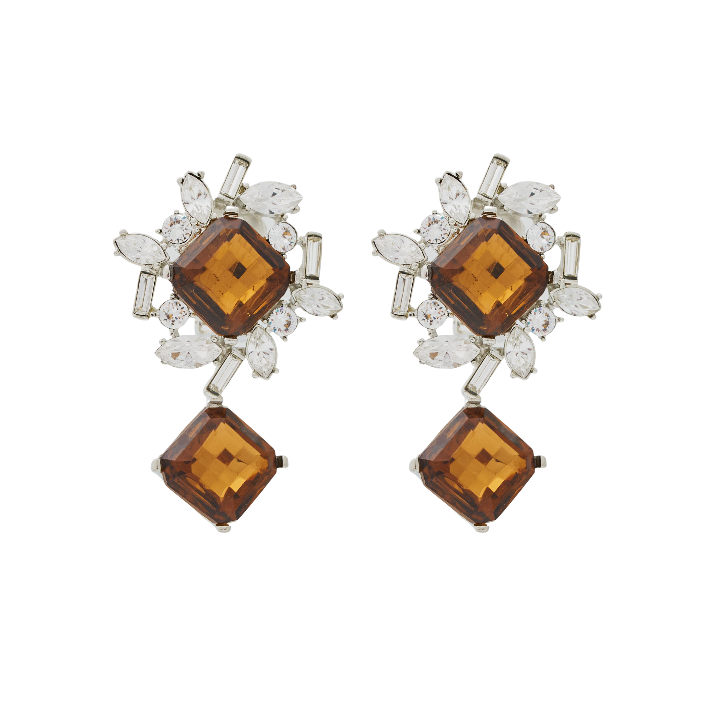 Topaz Rhinestone Drop Clip Earrings