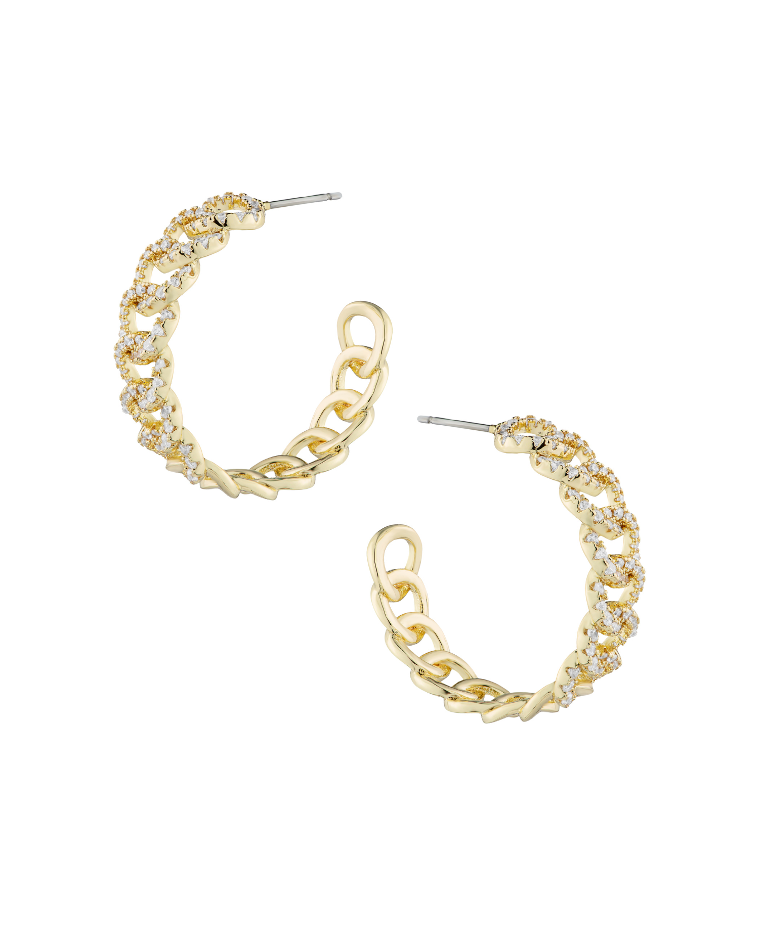 Cubic Zirconia Gold Plated Chain Hoop Earrings