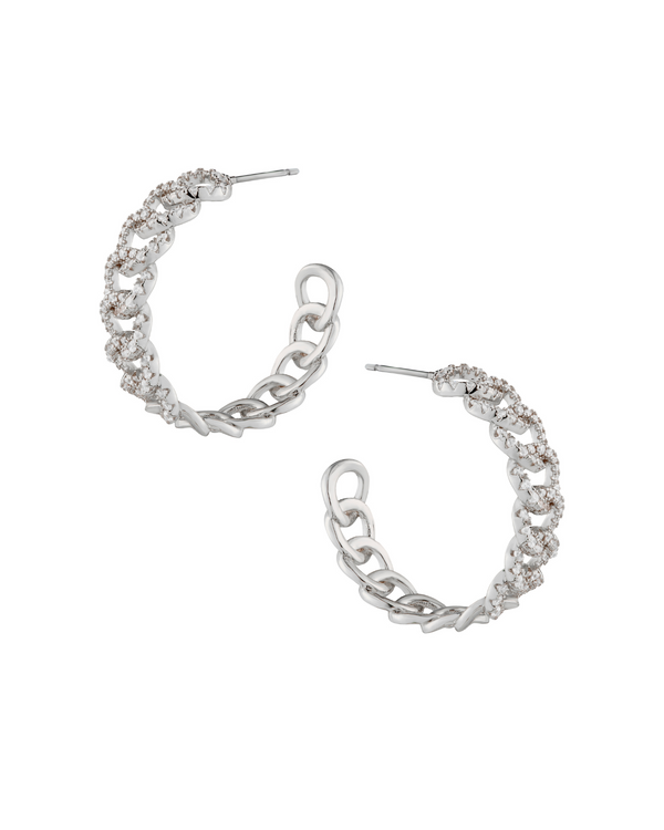 Cubic Zirconia Rhodium Chain Hoop Earrings