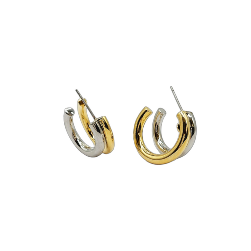 Two-Tone Hoop Pierced Earrings