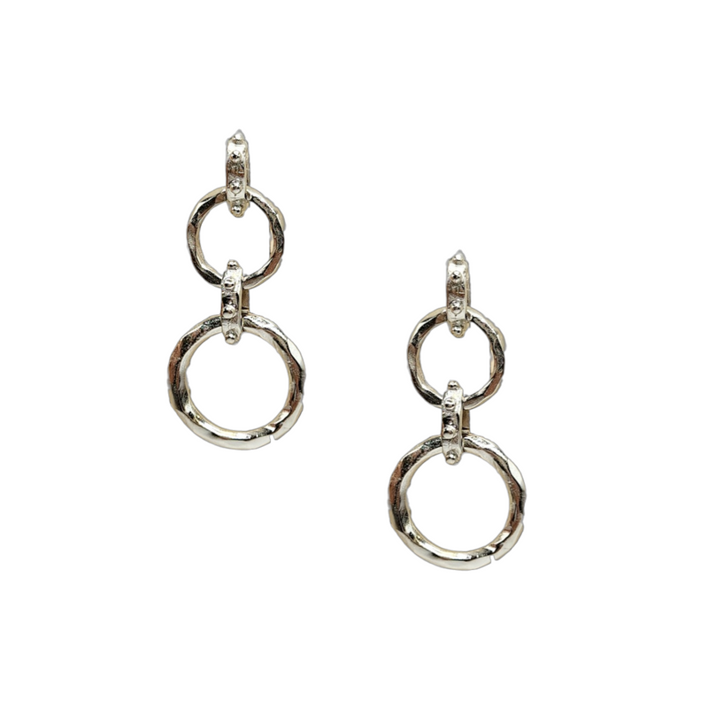 Silver Hammered Double Circle Pierced Earrings