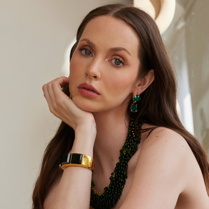 Polished Gold & Emerald Hinge Cuff Bracelet
