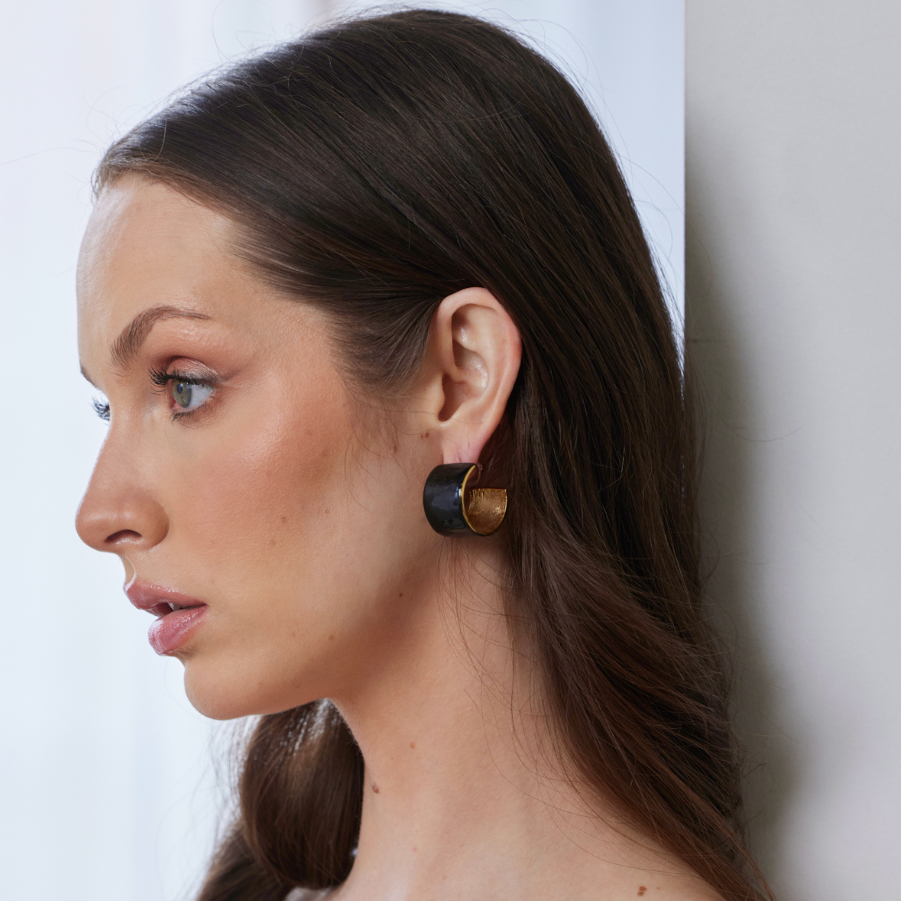 Black Enamel Hoop Pierced Earring