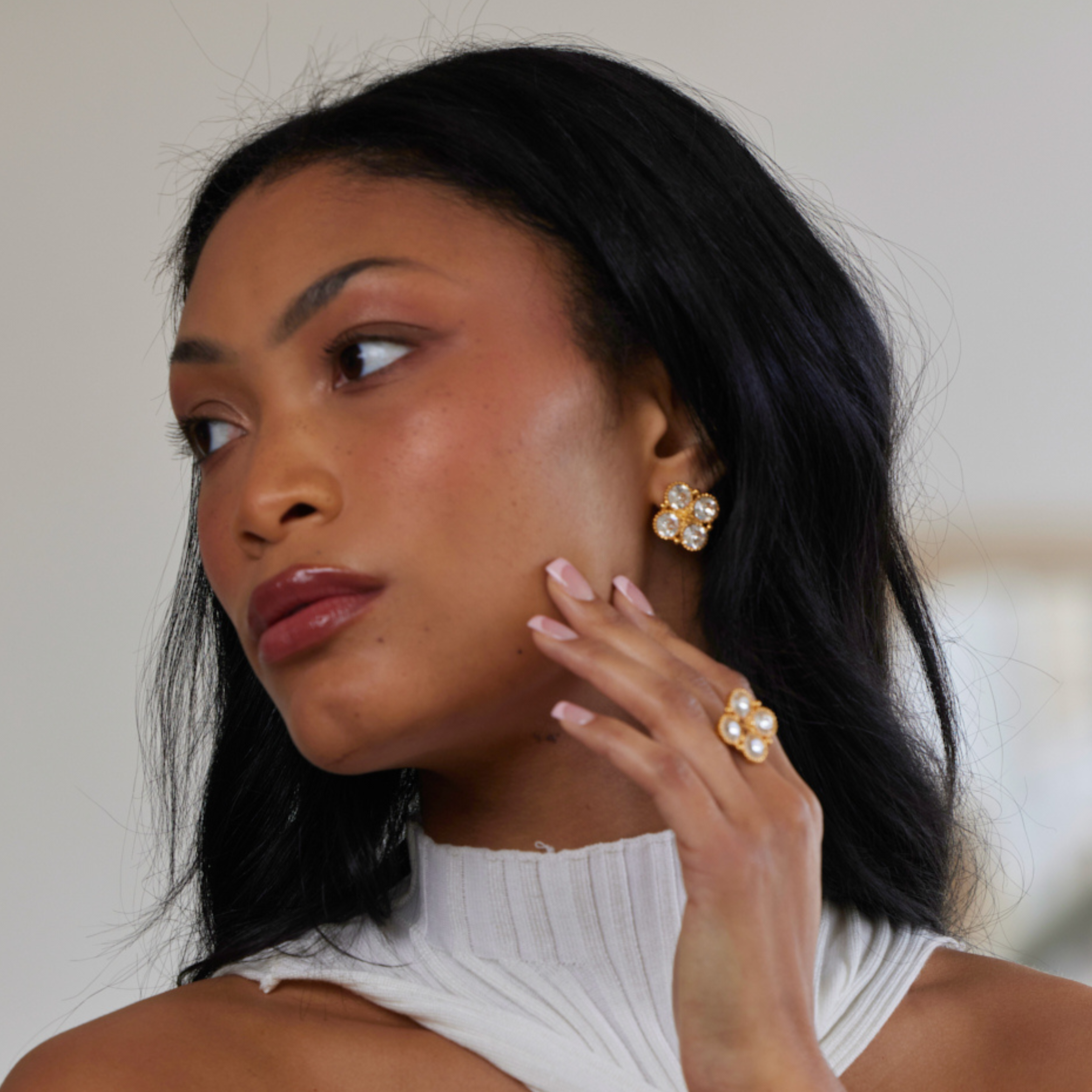 Crystal & Gold Post Earrings