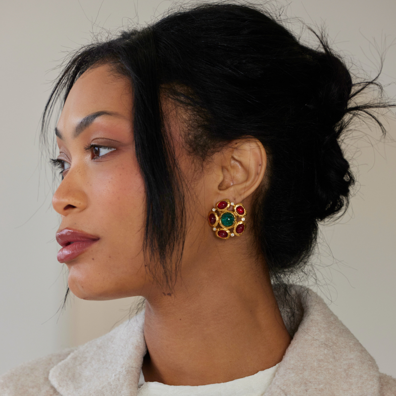 Satin Gold & Gemstone Earring