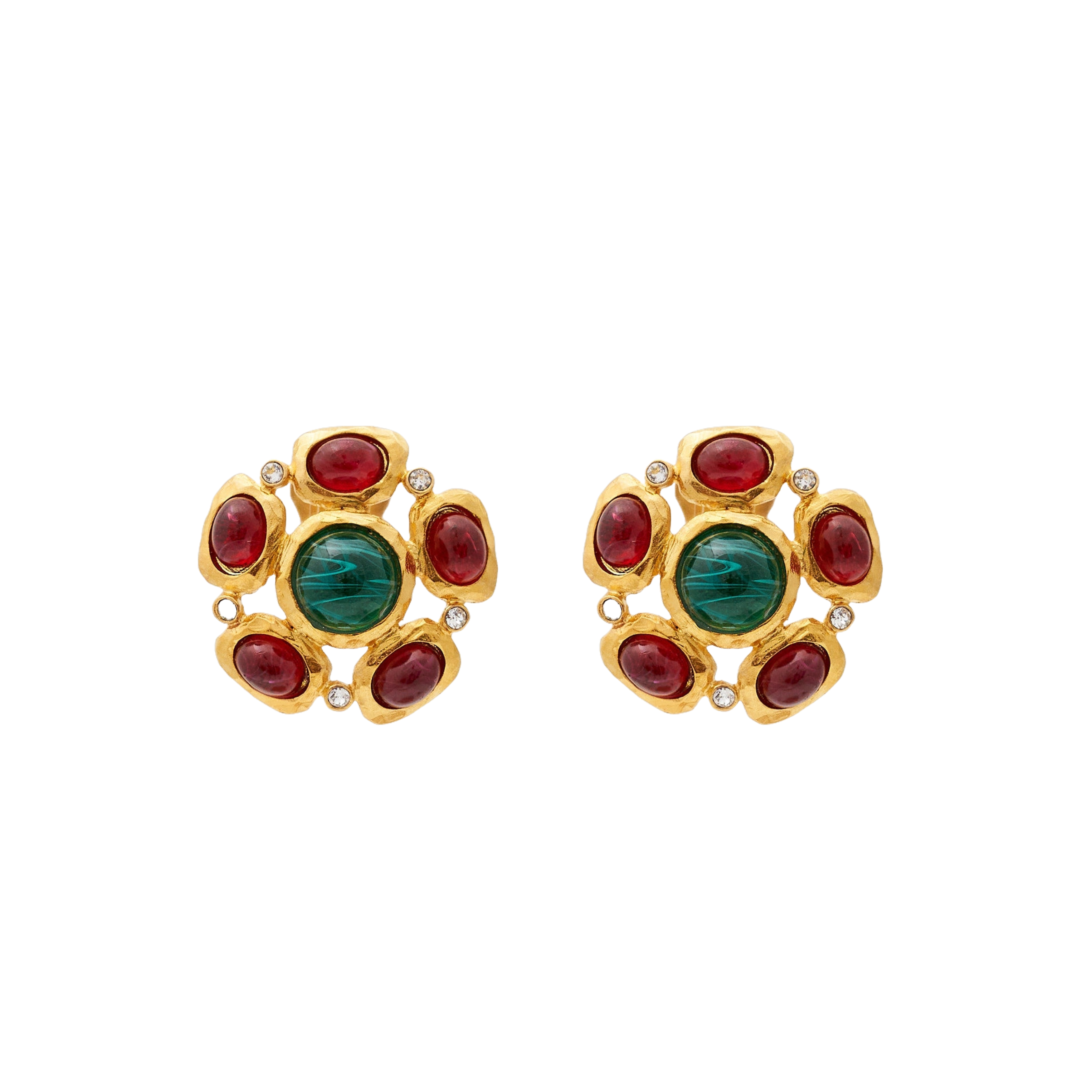 Ruby and Emerald Cabochon Clip Earrings