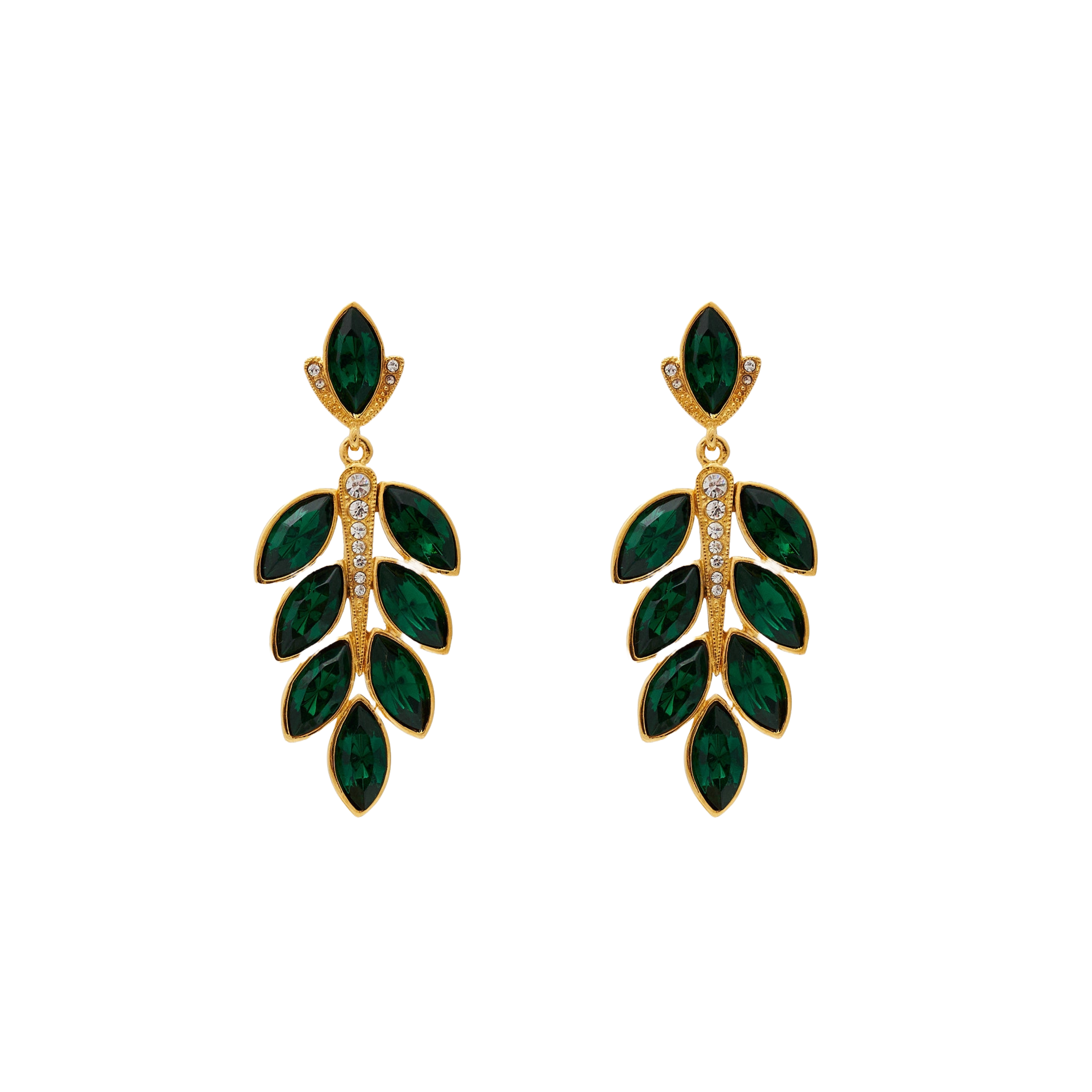 Gold & Emerald Leaf Post Drop Earring