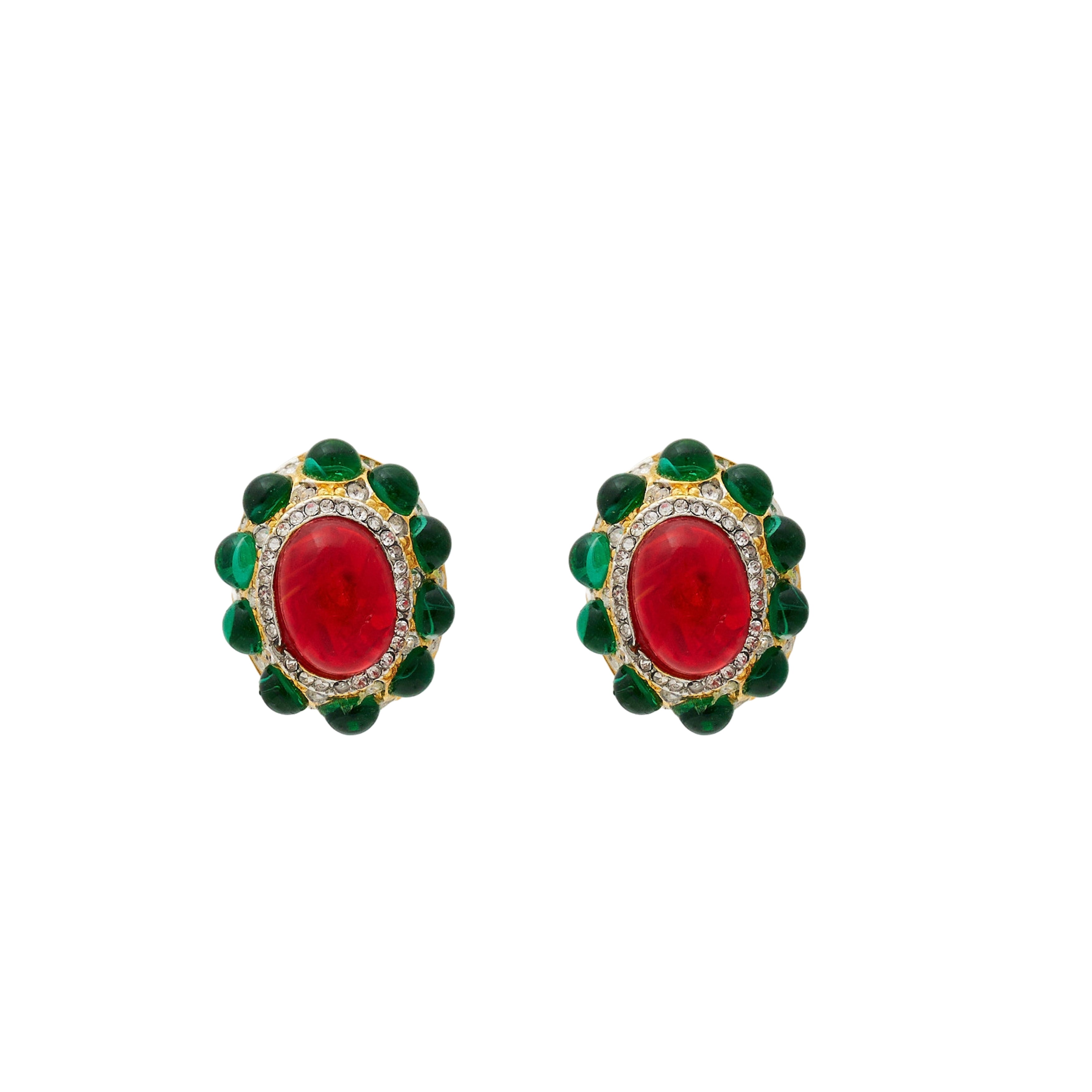 Emerald & Ruby Oval Clip Earrings