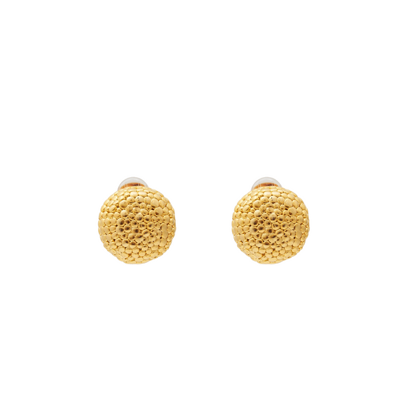 Gold Hammered Button Clip Earrings