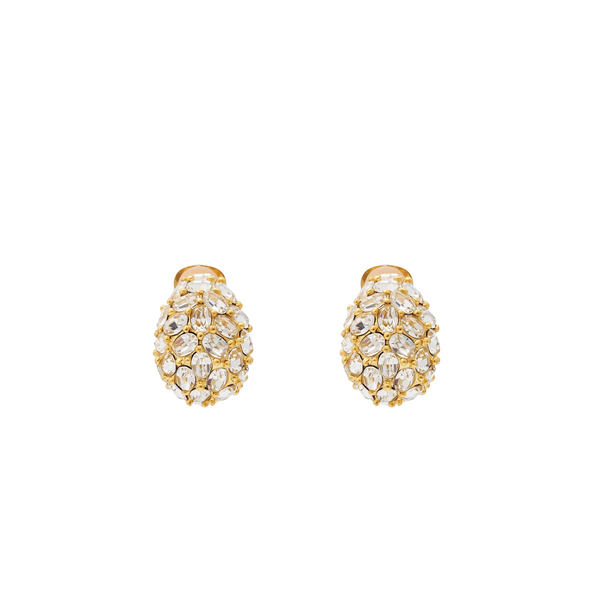 Gold & Crystal Oval Stone Domed Clip Earring
