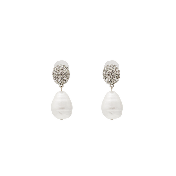 Rhodium White Baroque Pearl Drop Post Earring