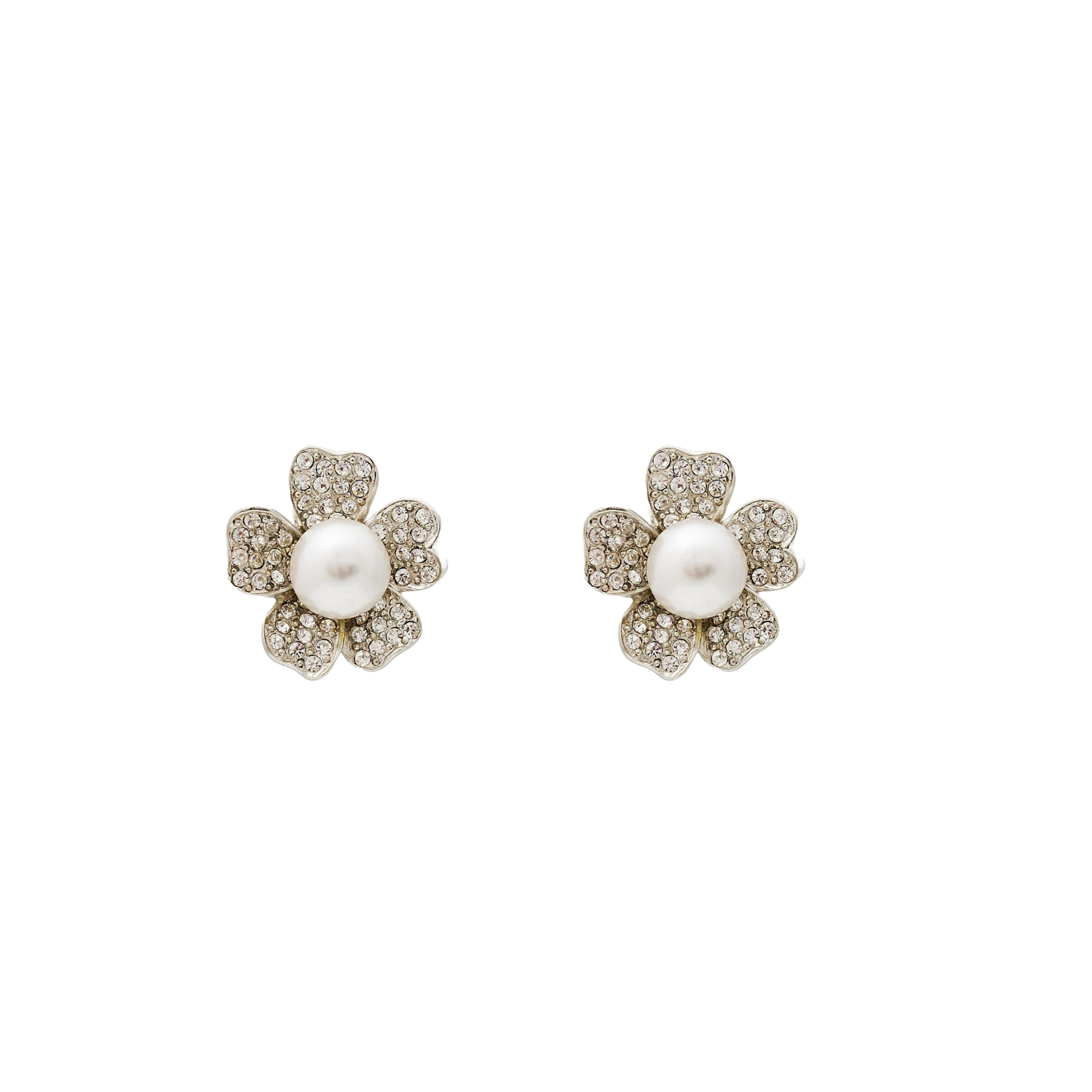 Pearl Center Flower Pierced Earrings