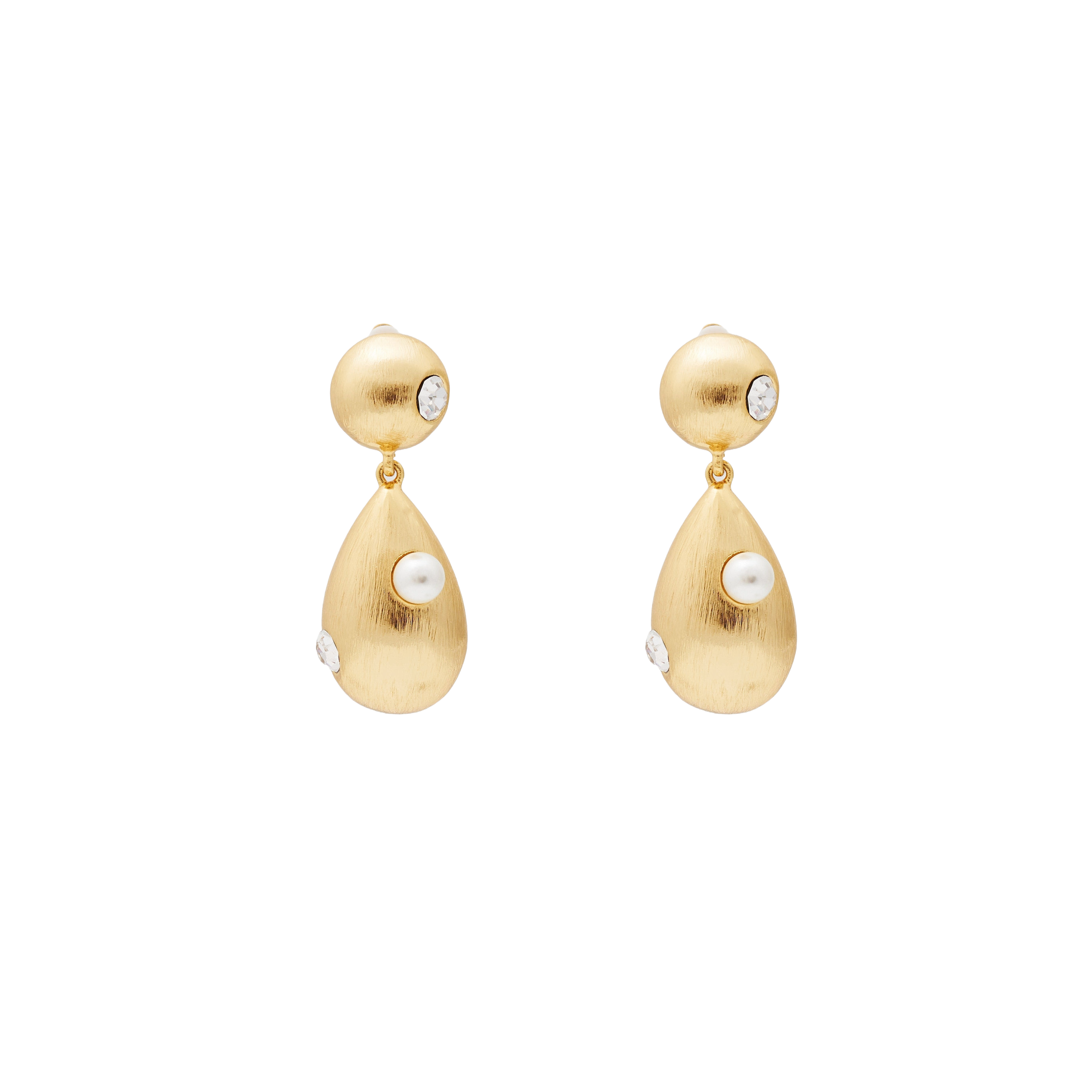 Brushed Gold & Pearl Drop Clip Earring