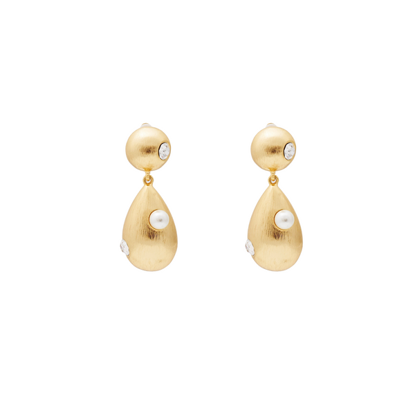 Brushed Gold & Pearl Drop Clip Earring