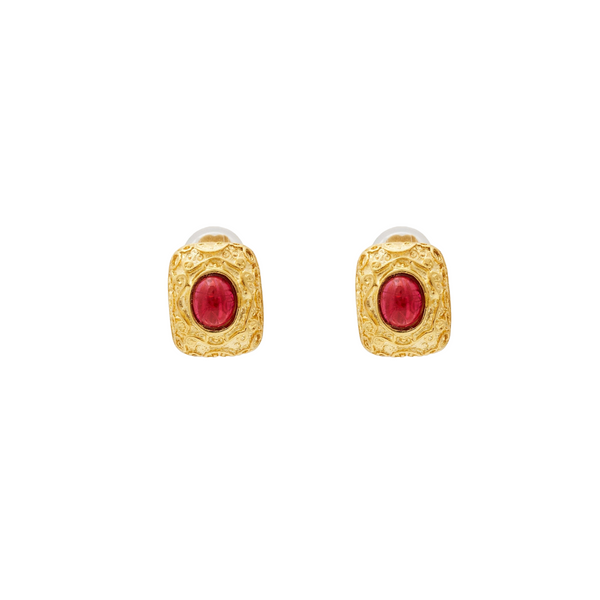 Ruby Center Stone Pierced Earring