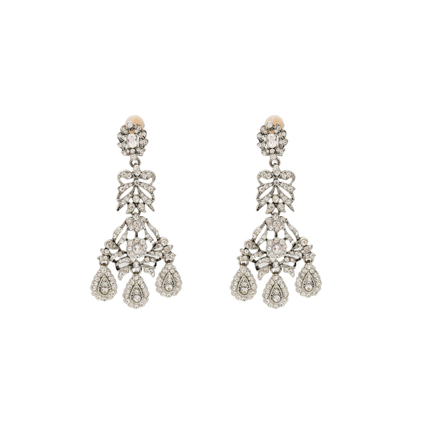 Light Antique Silver & Crystal Drop Clip Earrings