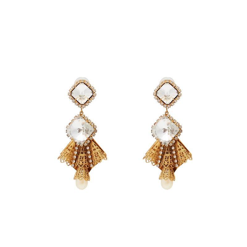 Antique Gold & Crystal Drop Clip Earring