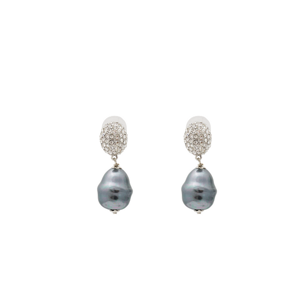 Rhodium Grey Baroque Pearl Drop Post Earring