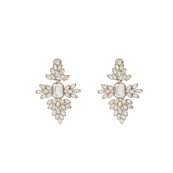 Silver & Crystal Navette Cruciform Leaf Clip Earing