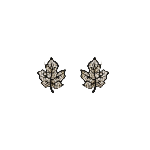Black & Crystal Leaf Clip-On Earring