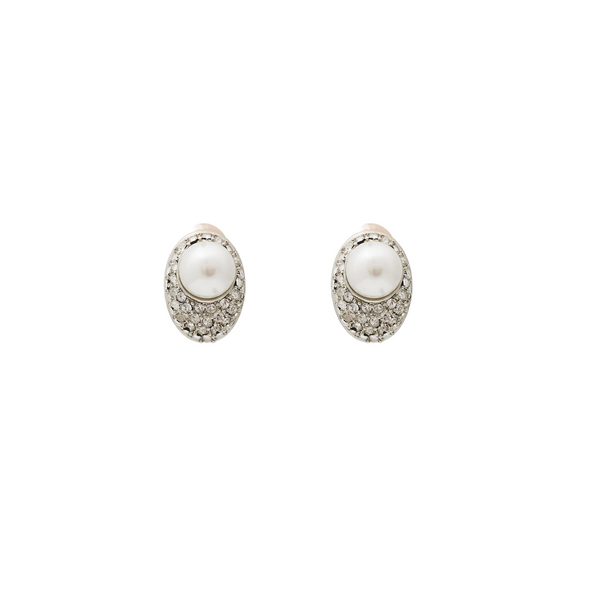 Crystal and Pearl Oval Clip Earring