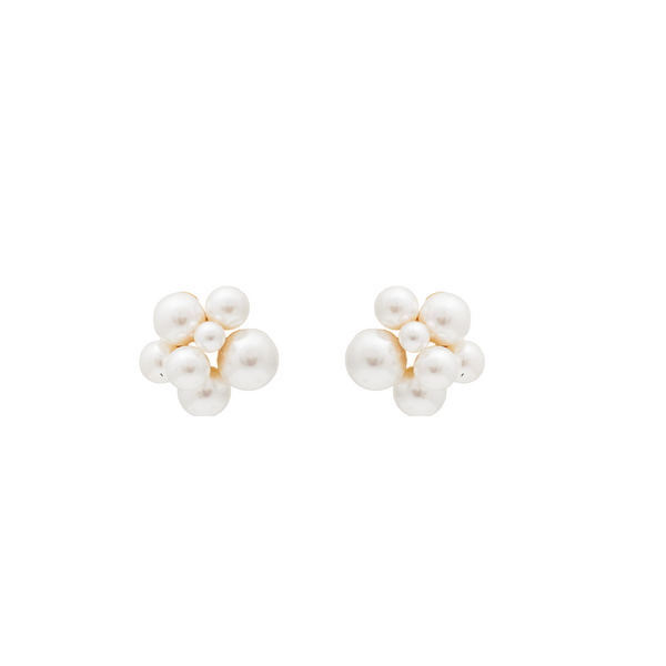 Polished Gold & Pearl Cluster Clip Earring