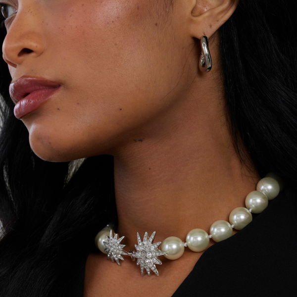 White Pearl & Rhodium Starbust Necklace