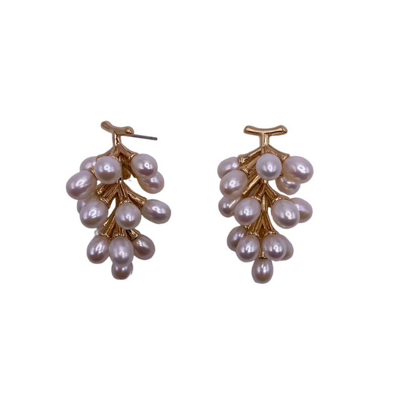 Freshwater Pearl and Gold Cluster Earrings