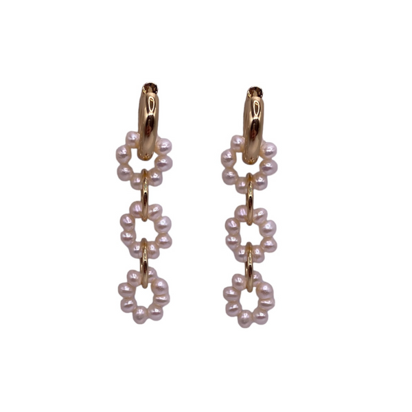 Freshwater Pearl and Polished Gold Interlocking Earrings