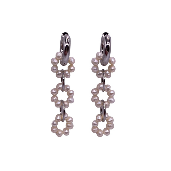 Freshwater Pearl and Silver Interlocking Earrings