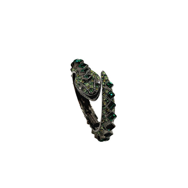 Vintage Gunmetal & Emerald Snake Bracelet