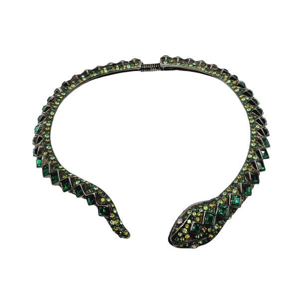 Vintage Gunmetal & Emerald Snake Collar Necklace