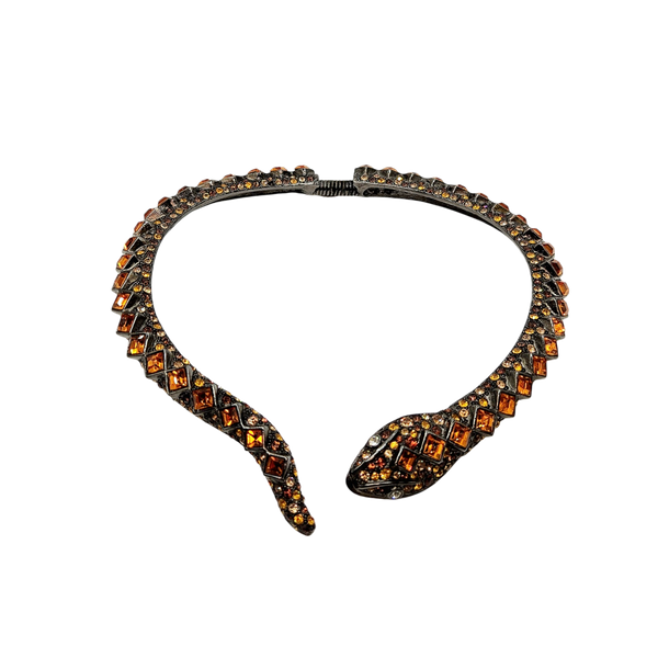 Vintage Gunmetal & Topaz Snake Collar Necklace