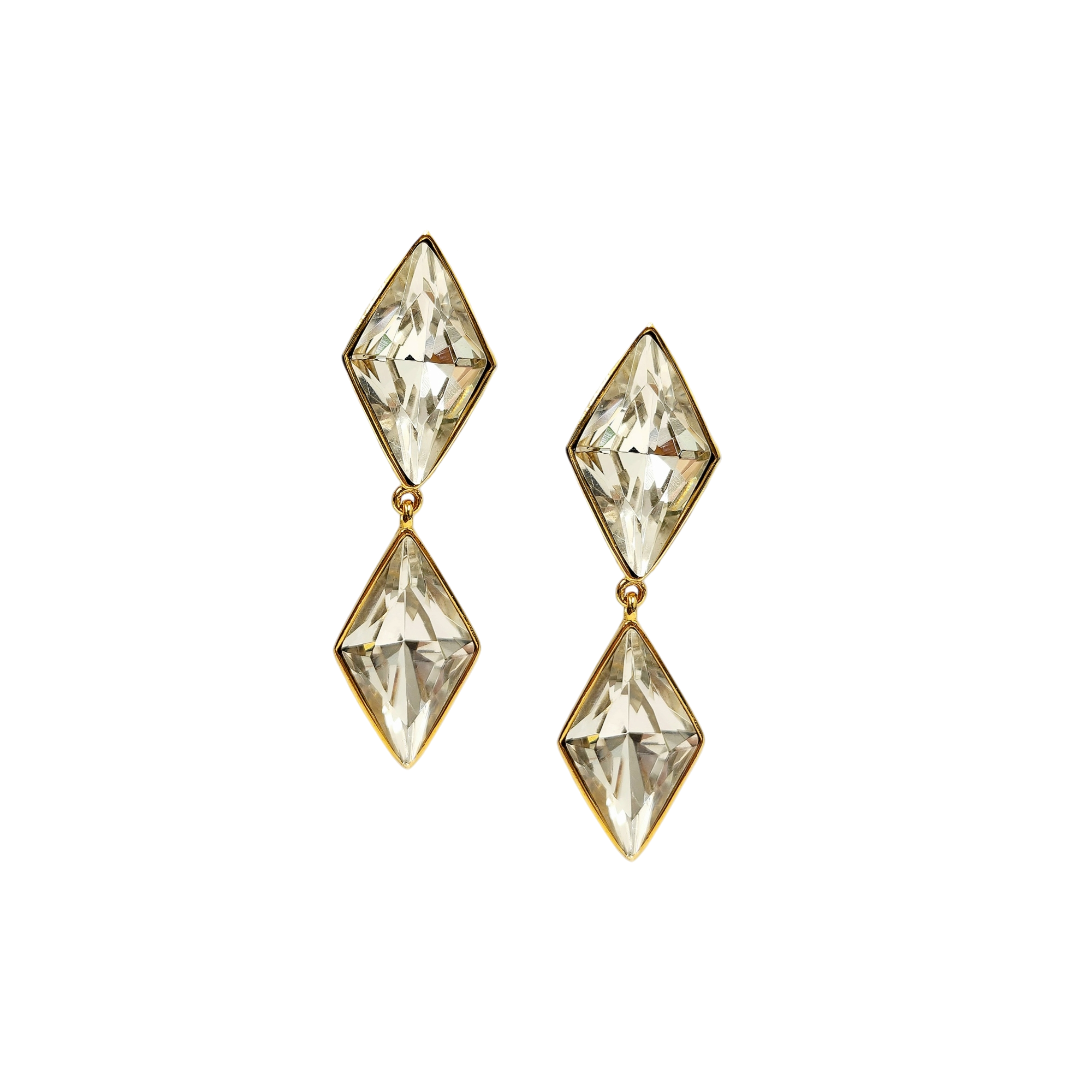 Vintage Double Diamond Drop Clip Earrings