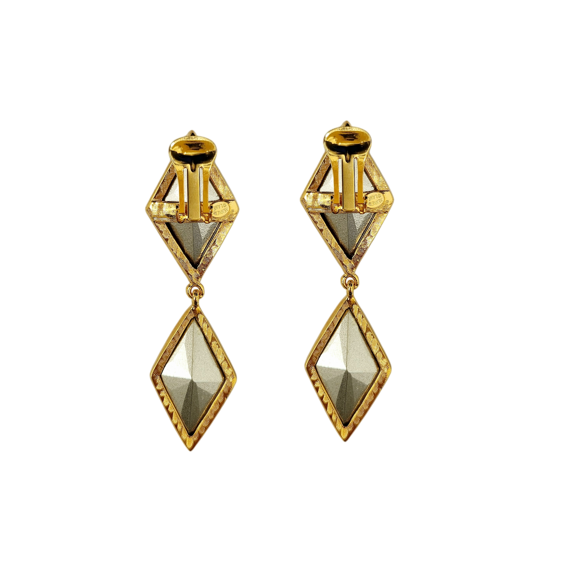 Vintage Double Diamond Drop Clip Earrings