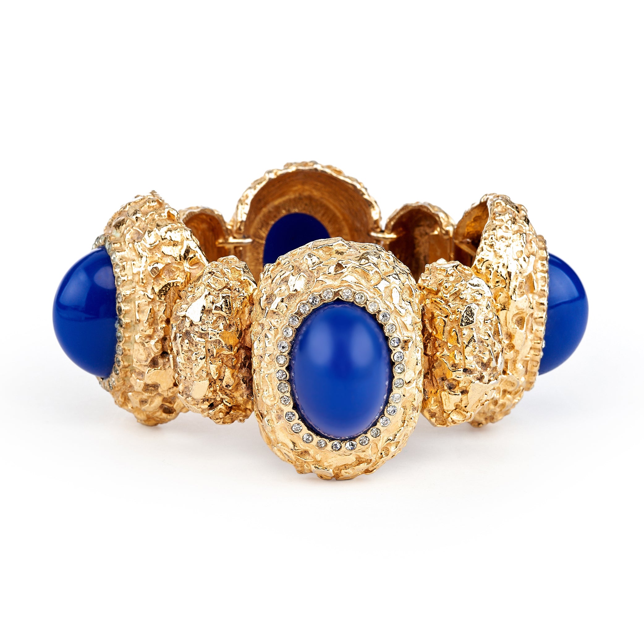 Vintage Hammered Gold & Rhinestone Bracelet