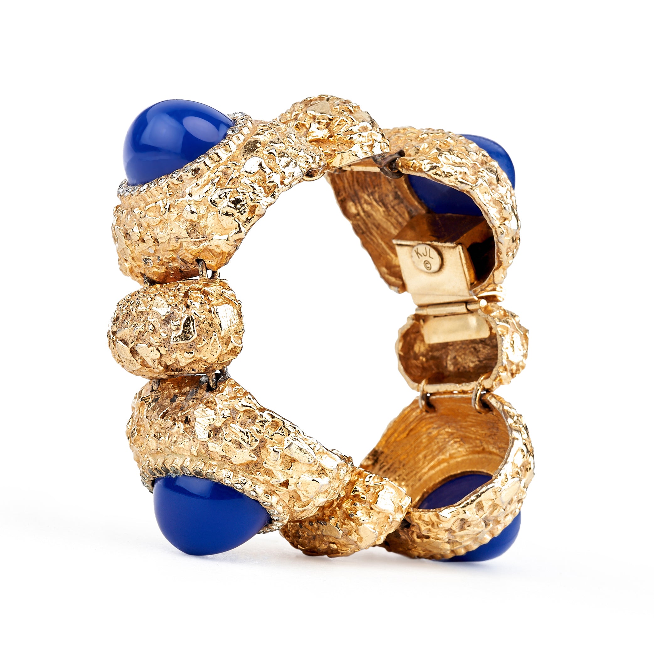 Vintage Hammered Gold & Rhinestone Bracelet