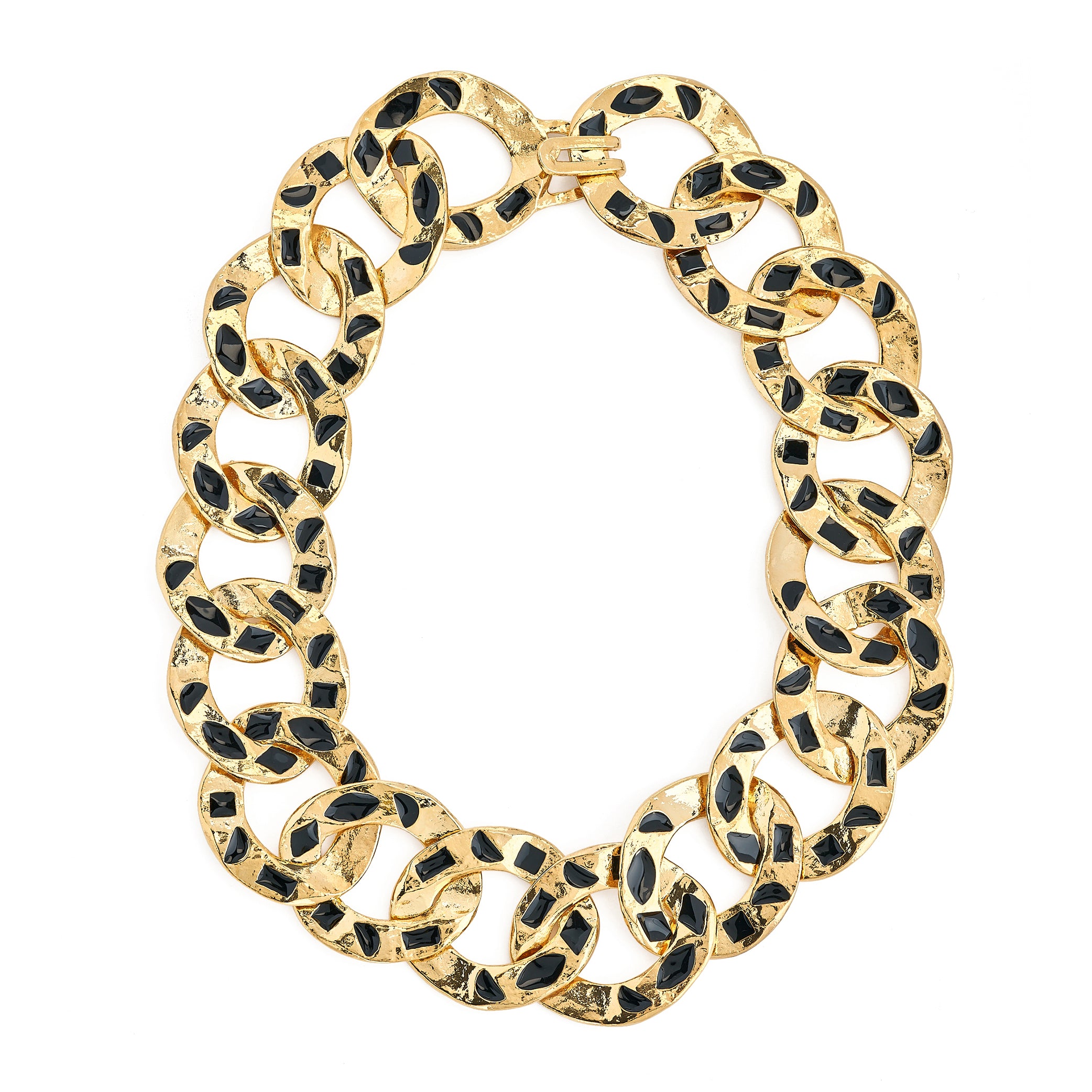 Vintage Gold Chain Link Necklace with Black Accents