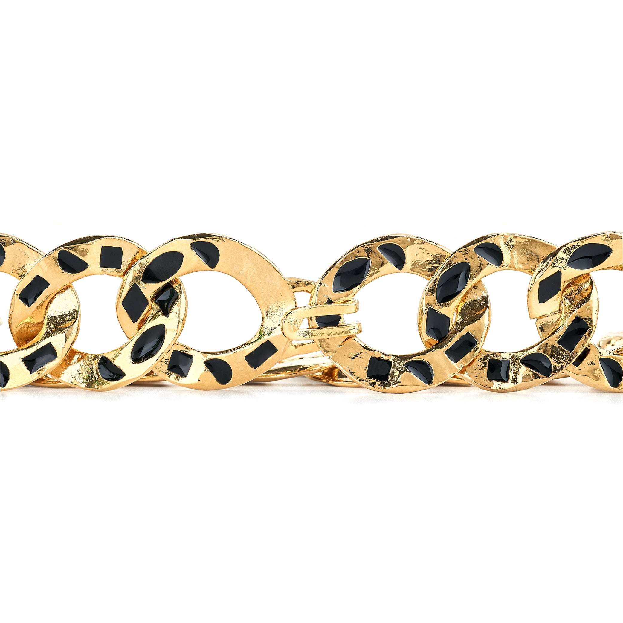 Vintage Gold Chain Link Necklace with Black Accents