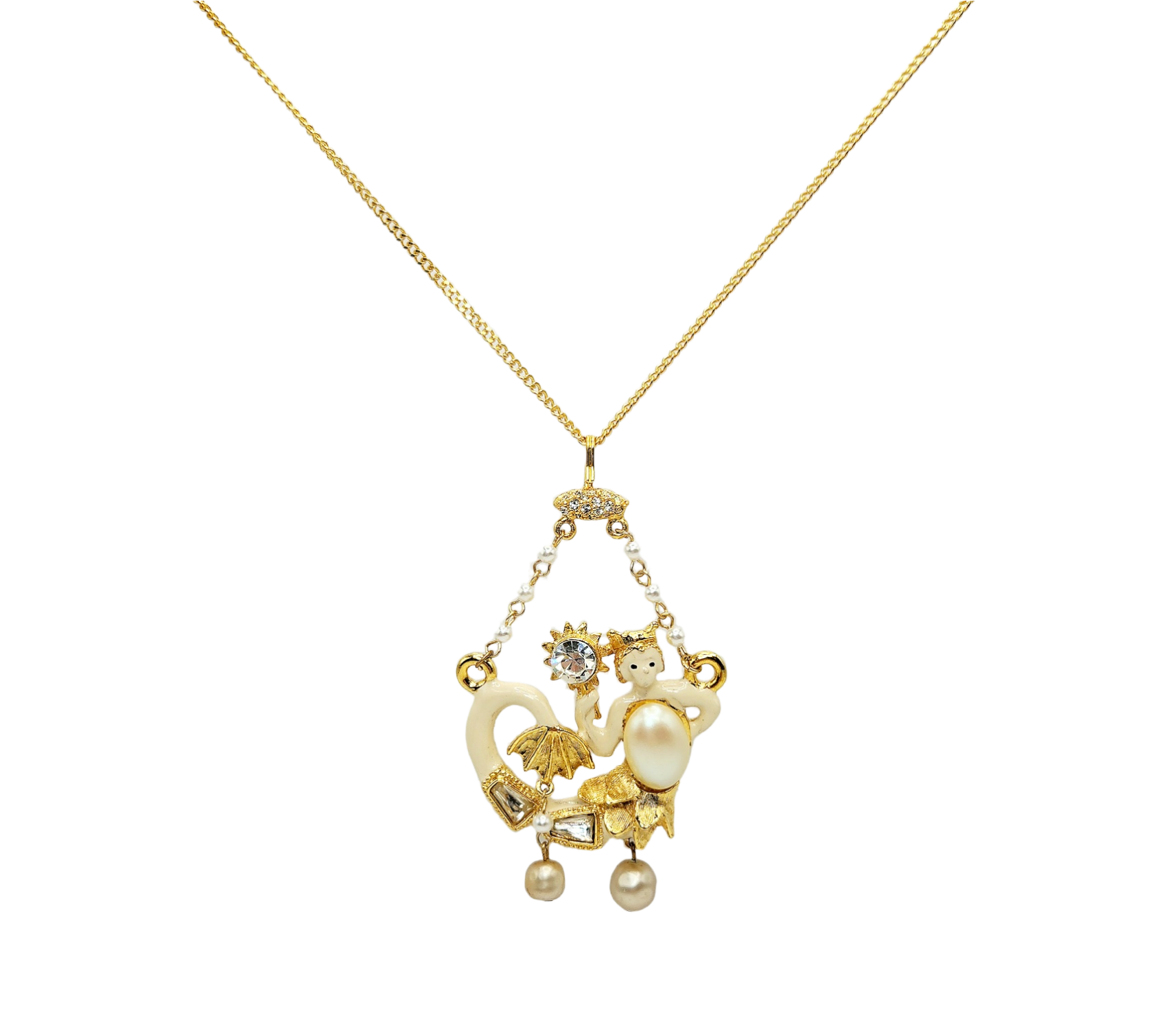 Vintage Gold Chain Mermaid Pendant Necklace