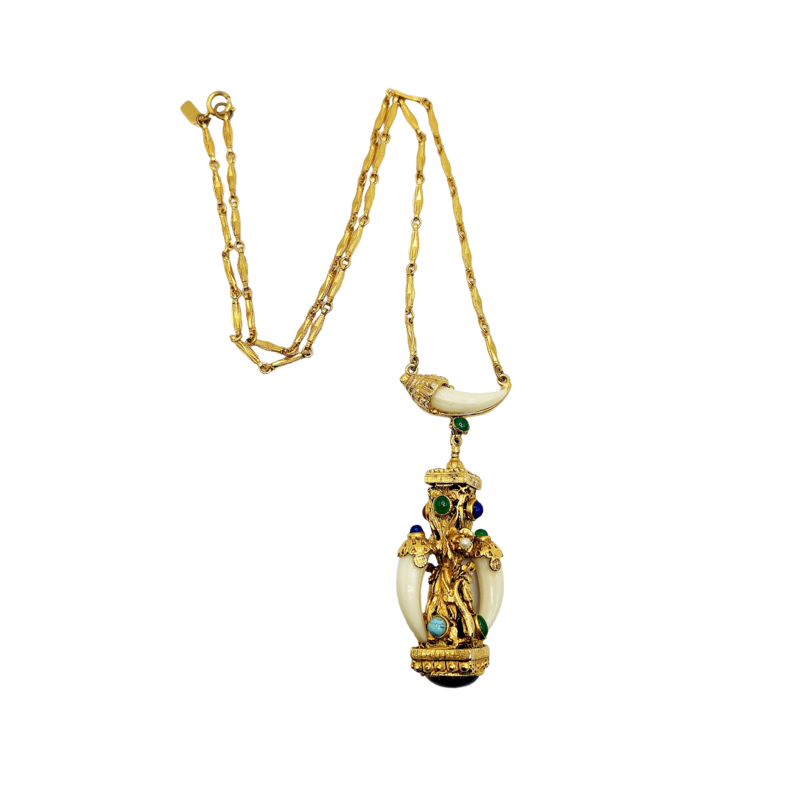 Vintage Gold Chain Etruscan Elephant Pendant Necklace