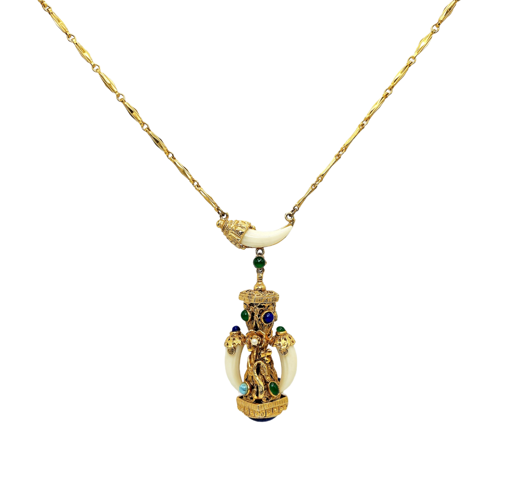 Vintage Gold Chain Etruscan Elephant Pendant Necklace