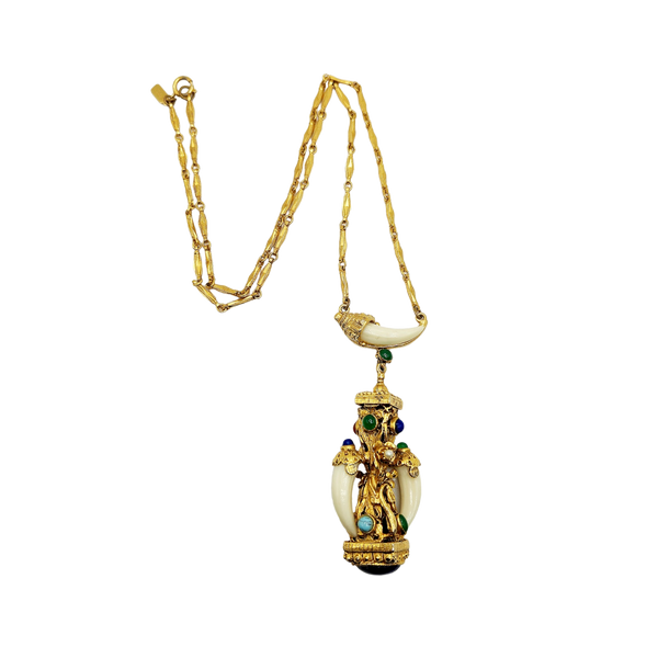 Vintage Gold Chain Etruscan Elephant Pendant Necklace