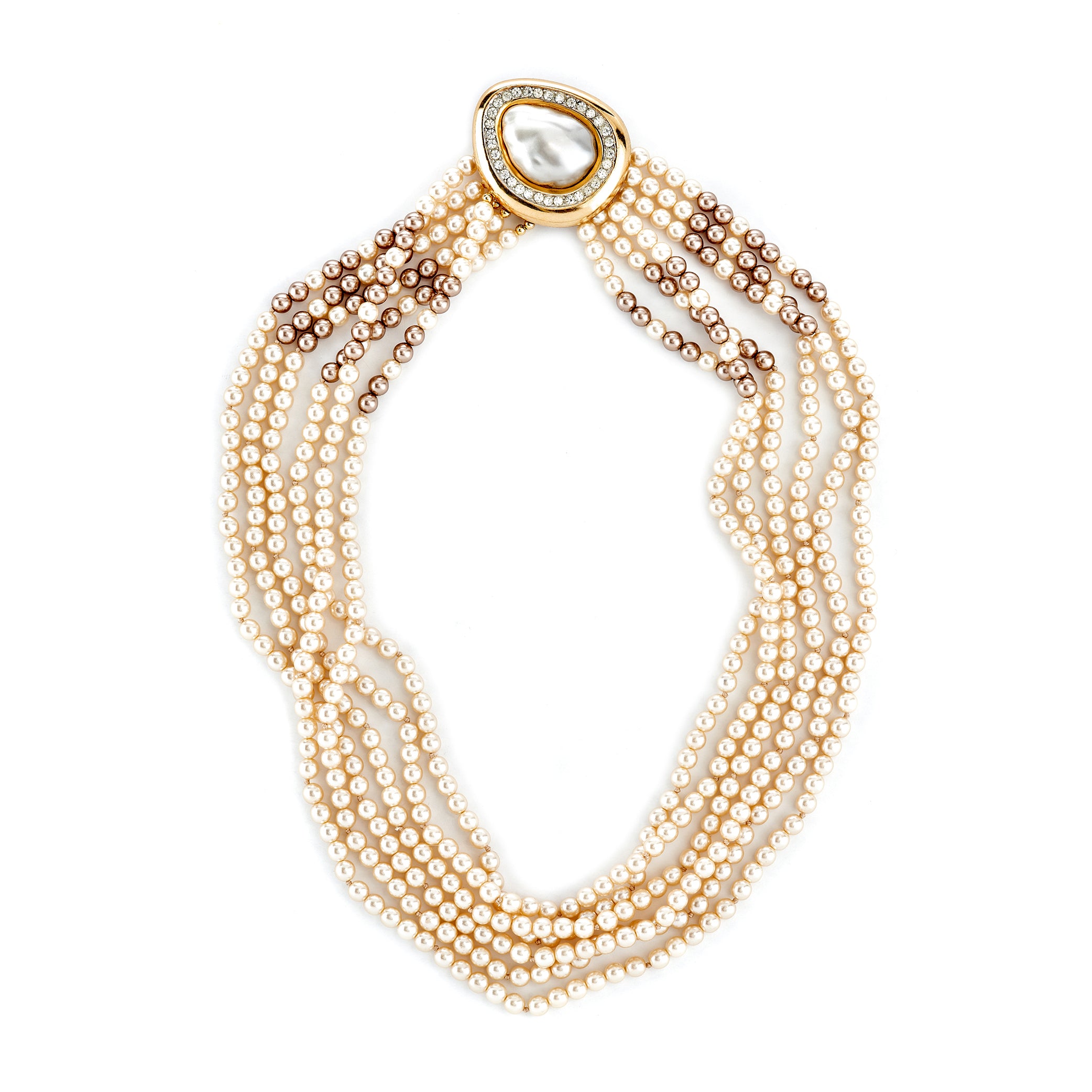 Vintage Rhinestone Pearl Clasp Necklace